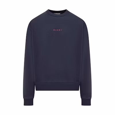 Marni Blue Hoodie Loose Fit Sweatshirt with Logo FUMU0067PMUSCW22FLB95