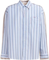 MARNI Blue Embroidered Striped Patchwork Long Sleeve Shirt CUMU0278QSUTC393-BLUE MARNI Blue Embroidered Striped Patchwork Long Sleeve Shirt CUMU0278QSUTC393-BLUE