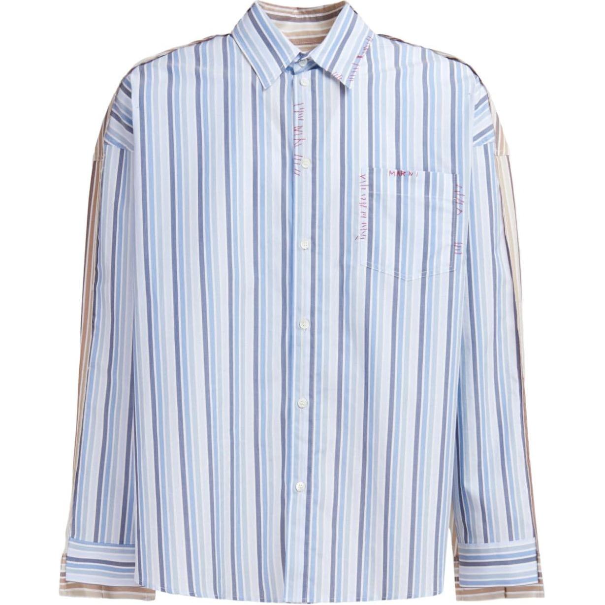 Order MARNI Blue Embroidered Striped Patchwork Long Sleeve Shirt CUMU0278QSUTC393-BLUE