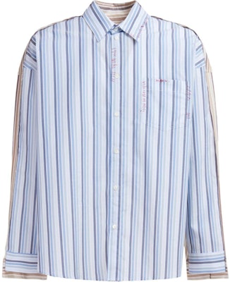 MARNI Blue Embroidered Striped Patchwork Long Sleeve Shirt CUMU0278QSUTC393-BLUE Order MARNI Blue Embroidered Striped Patchwork Long Sleeve Shirt CUMU0278QSUTC393-BLUE