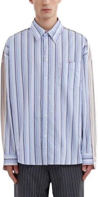 MARNI Blue Embroidered Striped Patchwork Long Sleeve Shirt CUMU0278QSUTC393-BLUE Lookbook MARNI Blue Embroidered Striped Patchwork Long Sleeve Shirt CUMU0278QSUTC393-BLUE