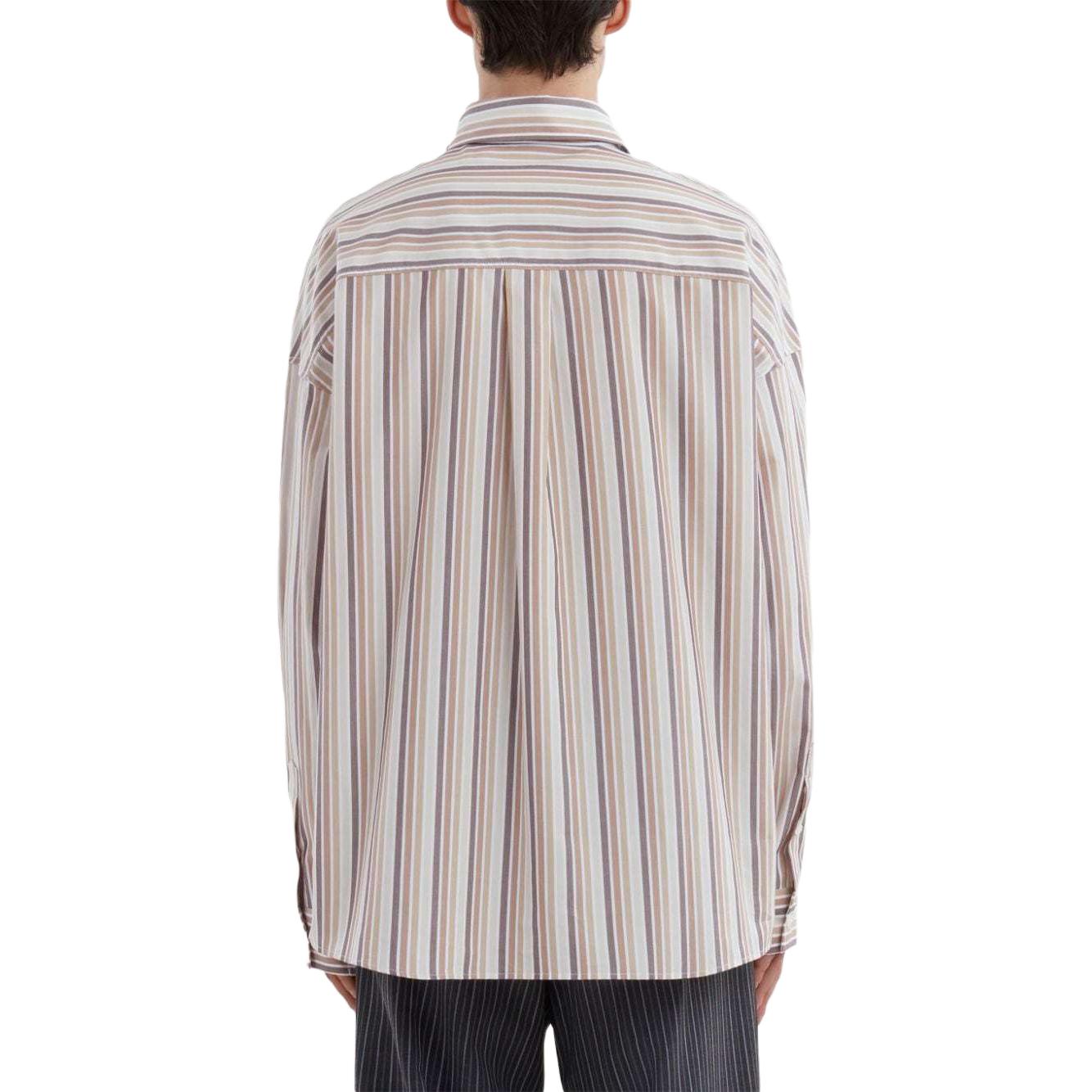 Shop MARNI Blue Embroidered Striped Patchwork Long Sleeve Shirt CUMU0278QSUTC393-BLUE