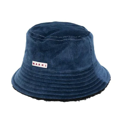 MARNI Blue Minimal Logo Fashion Bucket Hat for Men. CLZC0088QXTCZ3900B64