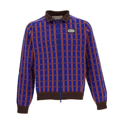 MARNI Checkered Patchwork Baseball Collar Jacket Blue Ocean JUMU0138SN-UTC317-CHB94