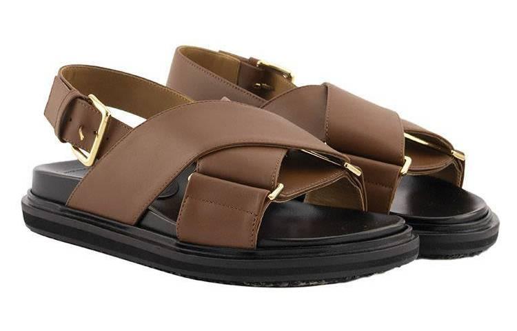 Marni Criss-Cross Fussbett Calfskin Sandal 'Brown'