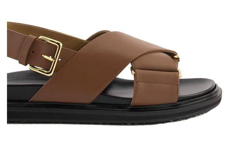 Marni Criss-Cross Fussbett Calfskin Sandal 'Brown' 圖 3