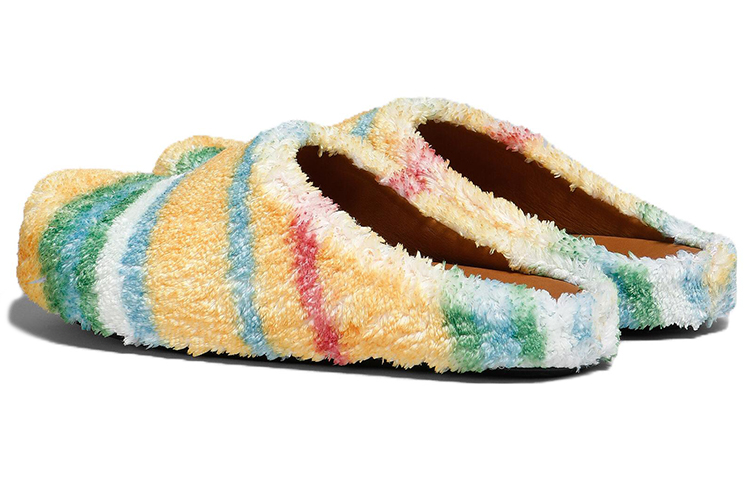 Lookbook MARNI 羊麂皮包頭條紋時尚涼鞋 男款 黃綠色