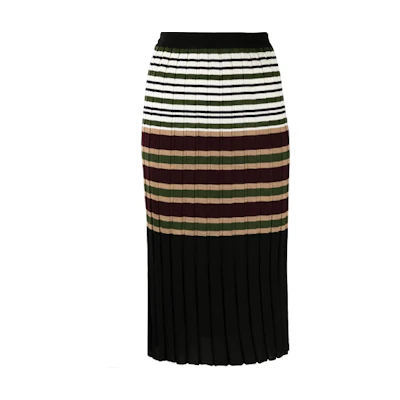 MARNI FW21 Striped Rib Knit Midi Skirt Black GOMD0053Q0-UFW582-MXN99