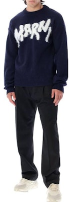 MARNI FW22 Blue Wool Sweater Large Logo Crewneck Pullover. GCMG0262Q0UFH93500B79 Lookbook MARNI FW22 Blue Wool Sweater Large Logo Crewneck Pullover. GCMG0262Q0UFH93500B79