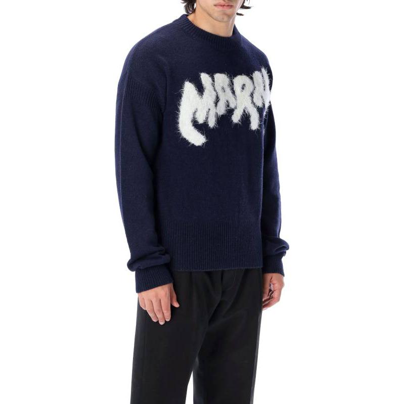 Purchase MARNI FW22 蓝色羊毛大Logo圆领套头衫毛衣. GCMG0262Q0UFH93500B79