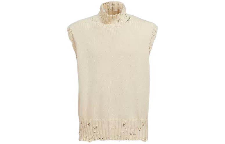 MARNI FW22  Knit Pullover Vest with Distressed Logo, Off-White. DVMG0045A0-UFC652-00W03