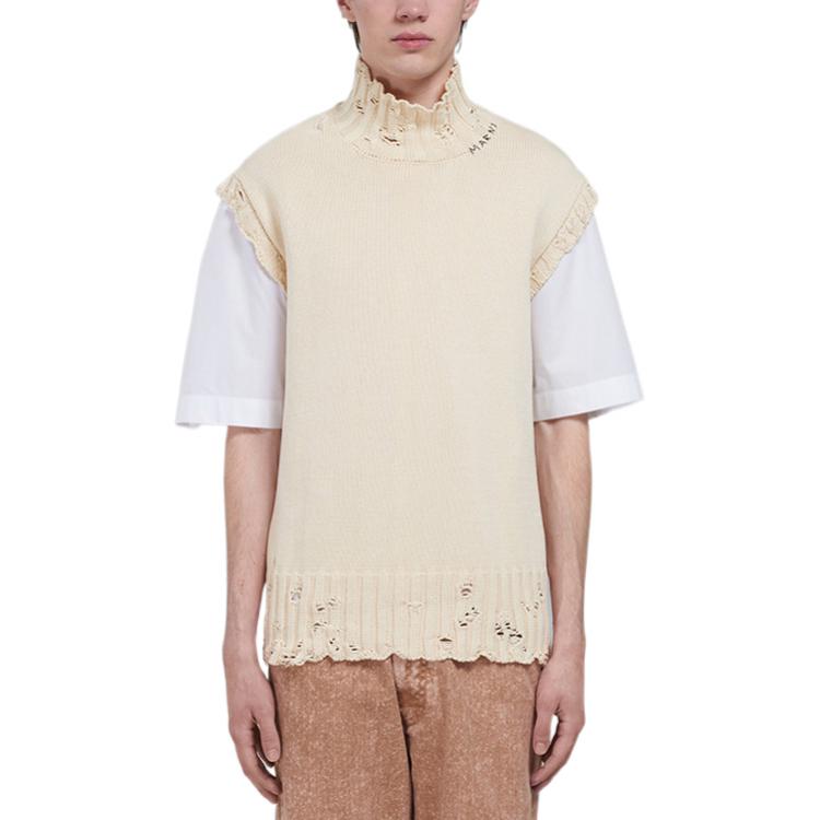 Shop MARNI FW22 ニットプルオーバーベスト ダメージロゴ オフホワイト. DVMG0045A0-UFC652-00W03