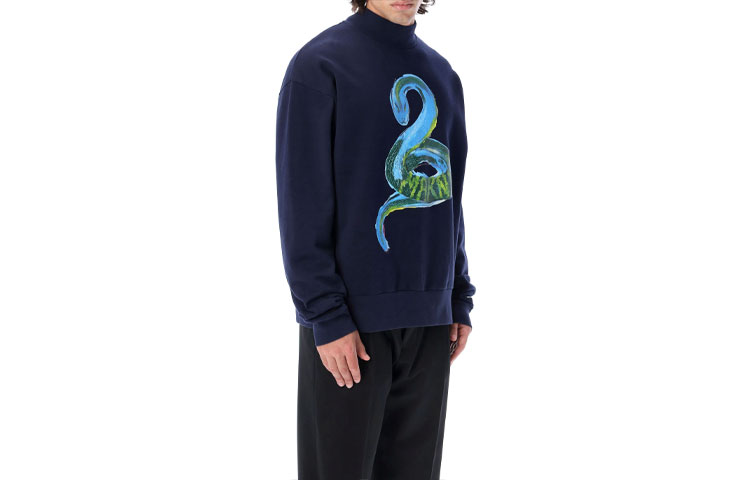 MARNI FW22 Blue Crewneck Sweatshirt with Letter Logo Print FUMU0074P5USCU55CLB60