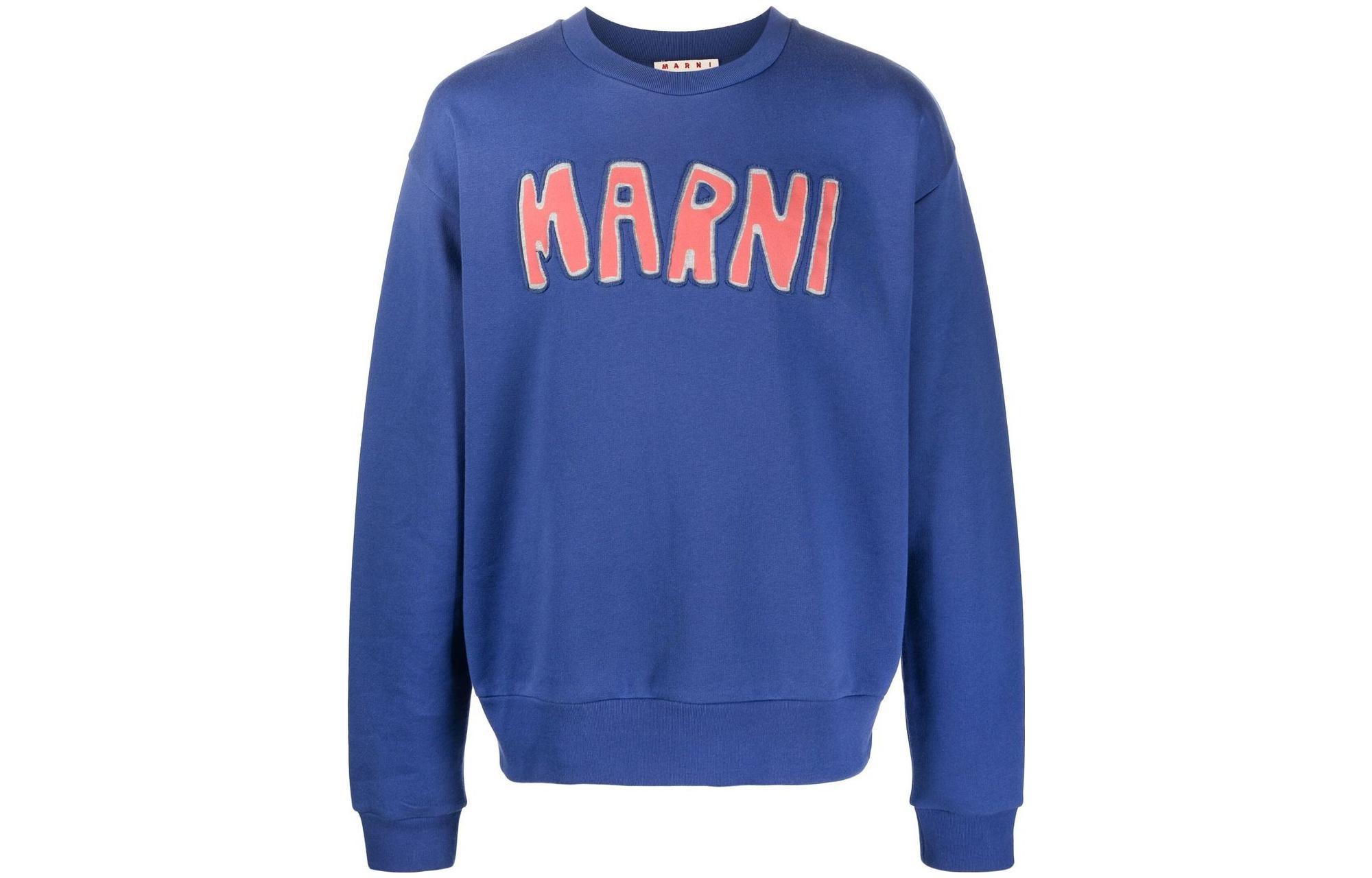 MARNI FW22 Blue Crewneck Sweatshirt with Logo Patch FUMU0074DXUTC16400B39