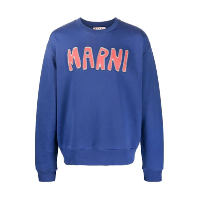 MARNI FW22 Blue Crewneck Sweatshirt with Logo Patch FUMU0074DXUTC16400B39