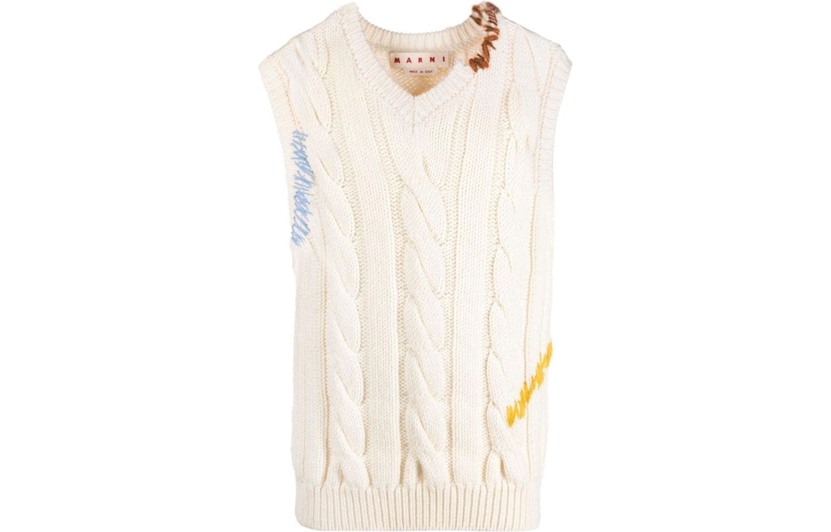 MARNI FW22 Contrast Stitch V-Neck Knit Vest White Men’s. CVMG0088Q0UFWH0700W02