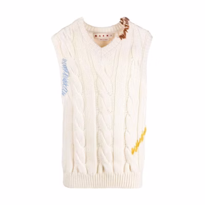 MARNI FW22 Contrast Stitch V-Neck Knit Vest White Men’s. CVMG0088Q0UFWH0700W02