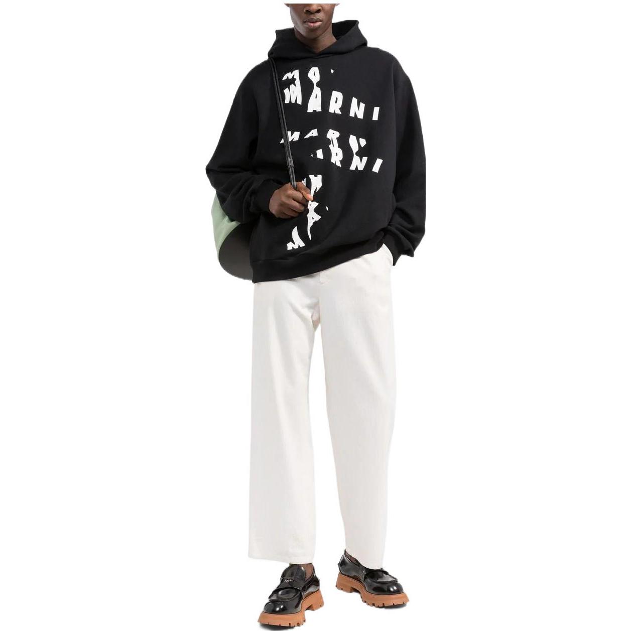 Shop マルニ FW22 ディストーテッドロゴプリントフーディー ブラック メンズ FUMU0067P5USCU20SLN99