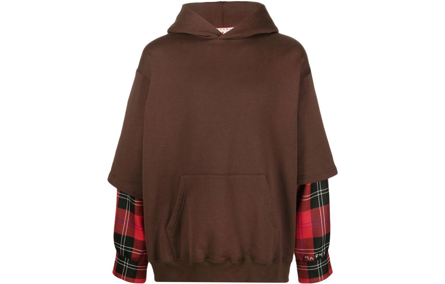 MARNI FW22 Layered Brown Hoodie  Long Sleeve Sweatshirt. FUMU0110XQUTC19000M75