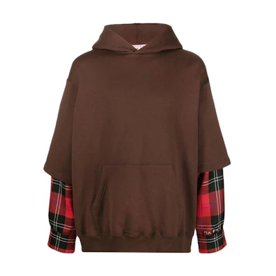MARNI FW22 Layered Brown Hoodie Long Sleeve Sweatshirt. FUMU0110XQUTC19000M75