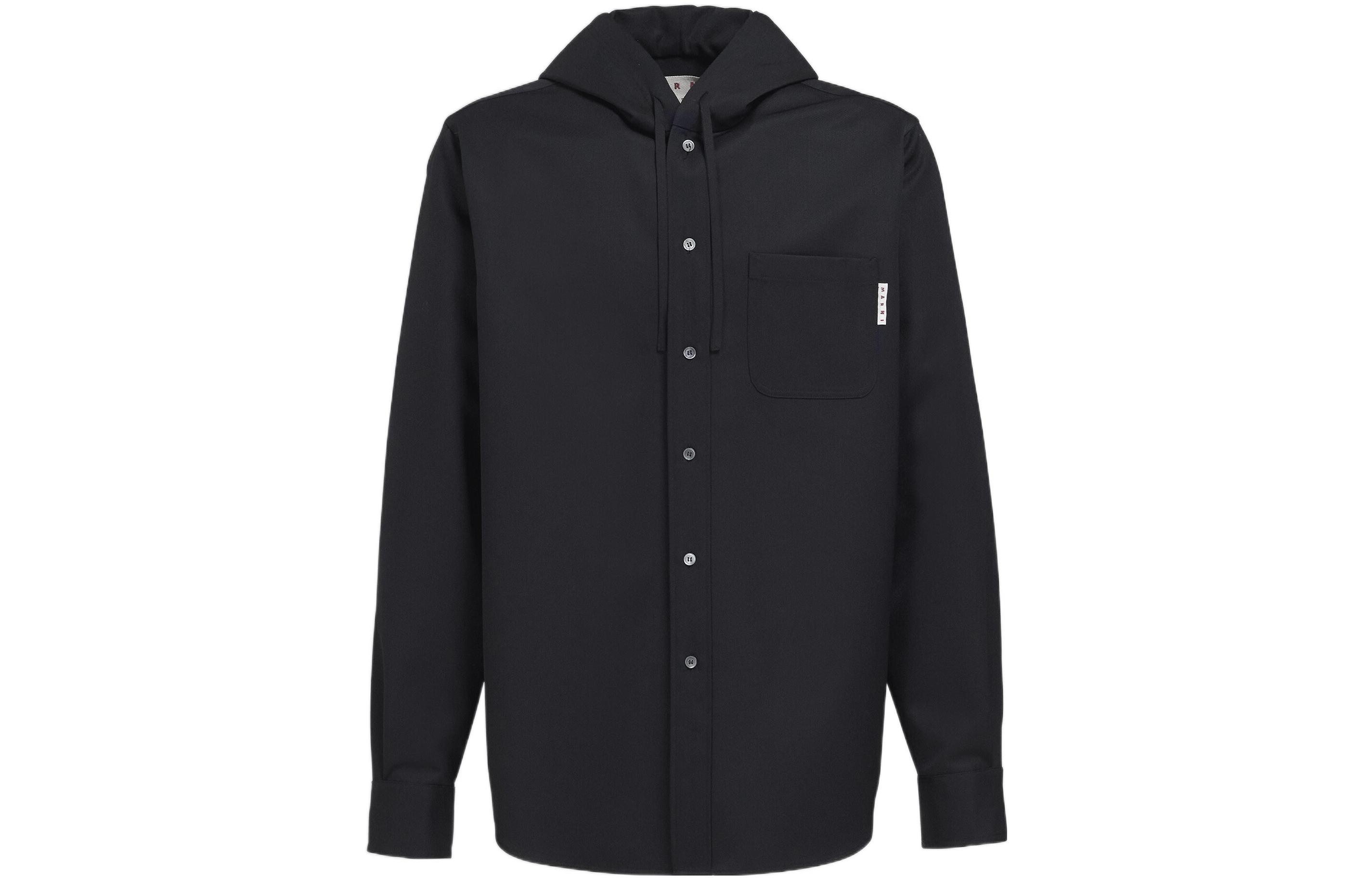 MARNI FW22 Solid Color Logo Embroidered Pullover Hoodie Blue () FUMU0067XQUTC02900B80