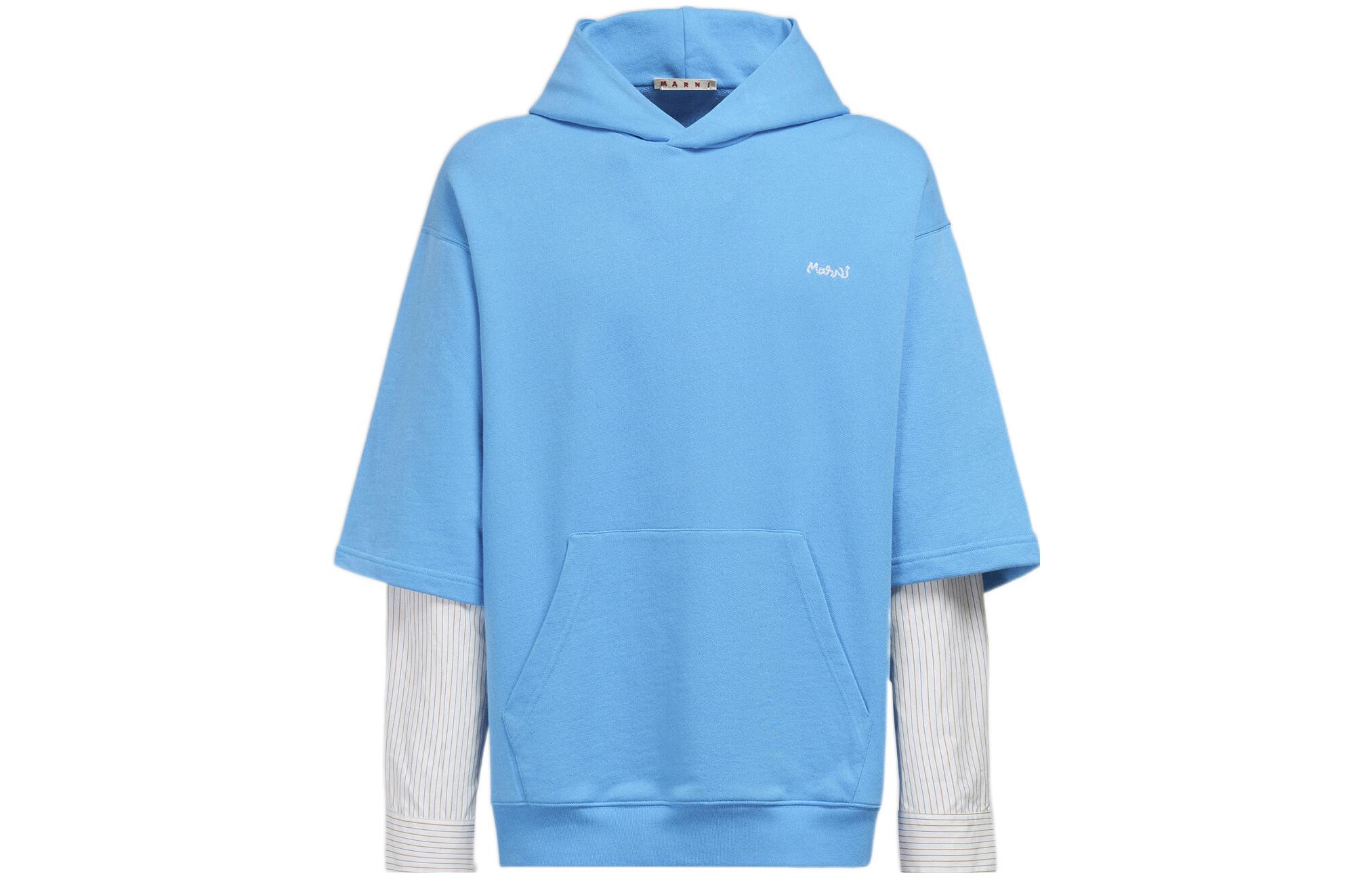 MARNI FW22 Striped Logo Embroidered Drawstring Hoodie Blue () JPMU0009S1UTC171STB44