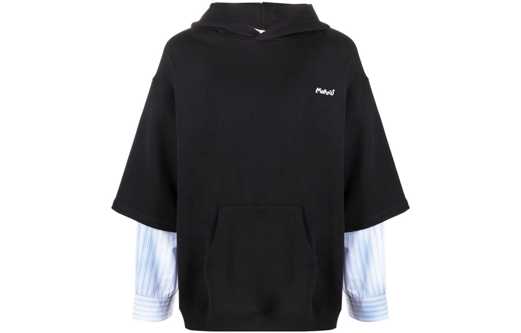 MARNI FW22 Unisex Blue Hoodie with Logo Letter Print Pullover Design FUMU0069P8-USCT76-PLB48