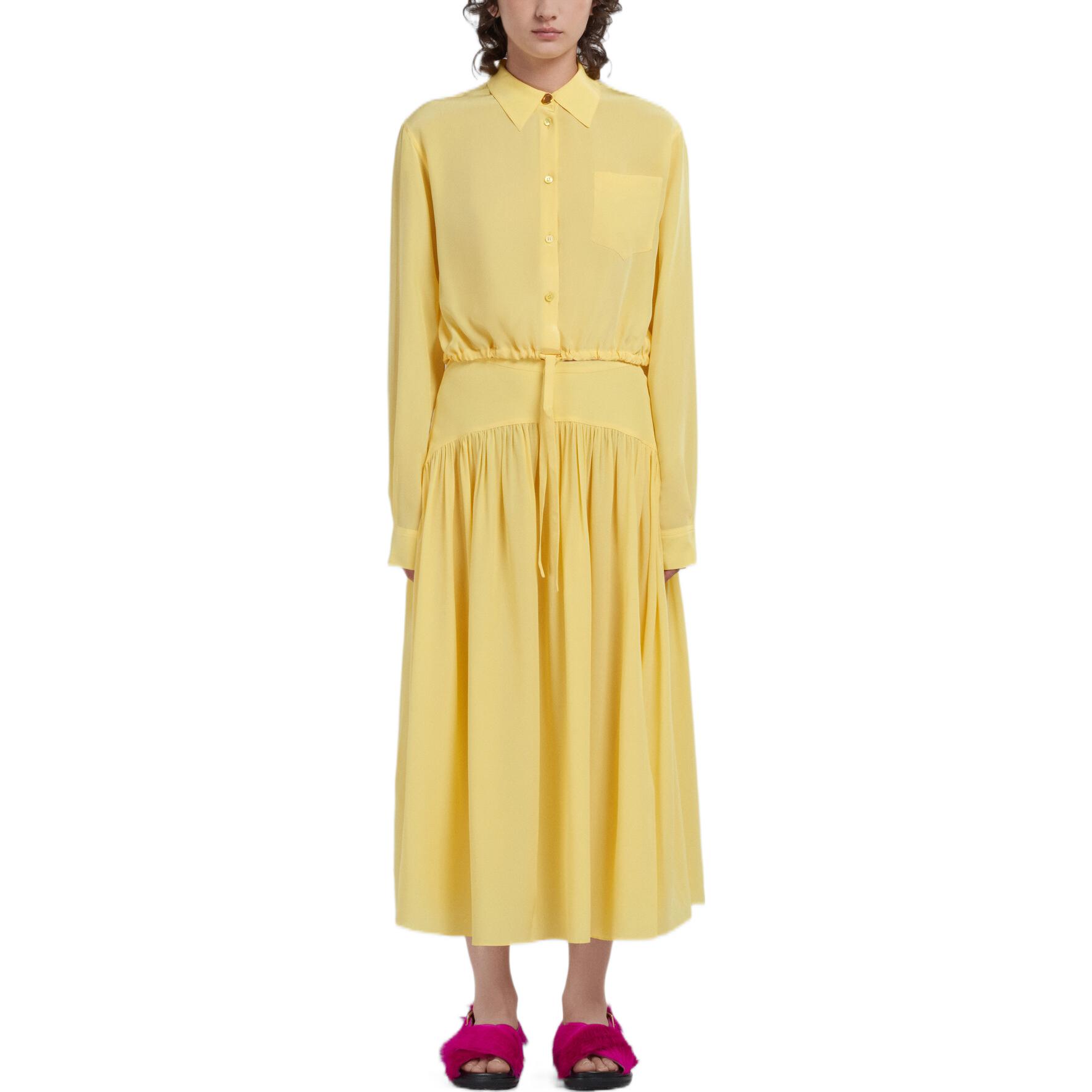 Lookbook マルニ FW22 イエロー プリーツ レースアップ ロング ミディスカート. GOMA0522A0-UTSF72-00Y20