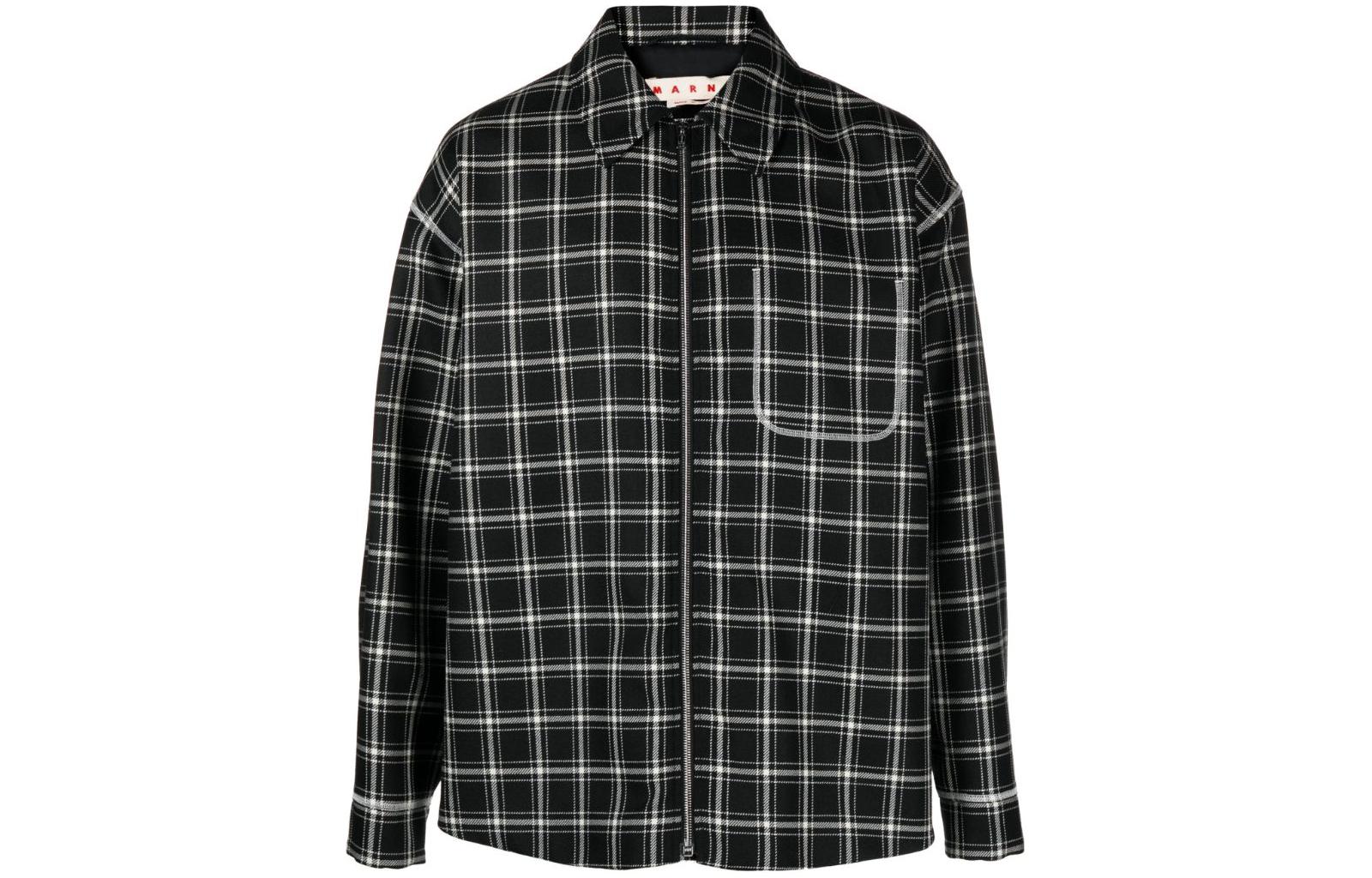 MARNI FW23 Black Checkered Zip-Up Shirt Collar Long-Sleeve Jacket JUMU0147U2-UTWA04-CHN99