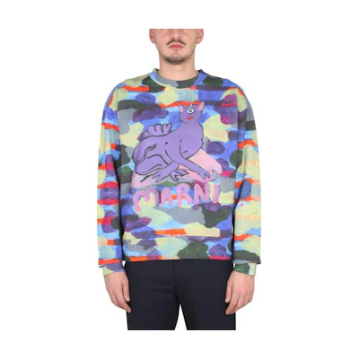 MARNI Graffiti Print Oversized Crewneck Cotton Sweatshirt Green FUMU007-4PEUSC-W17