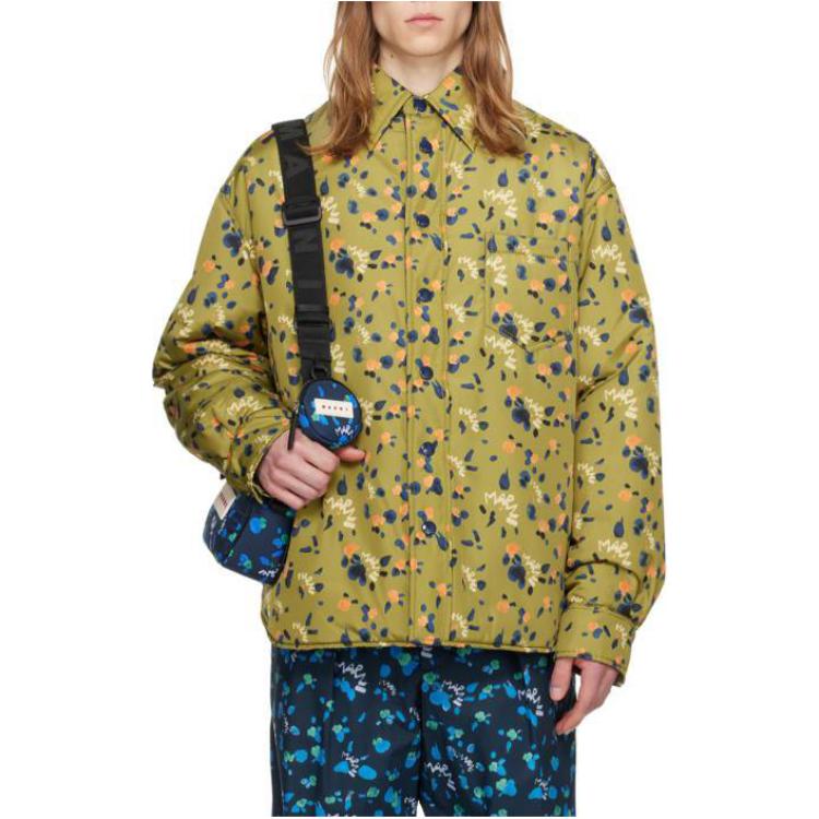 Marni Green Long-Sleeve Jacket with Zipper and Patchwork Collar JUMY0064QUULA736-00V40