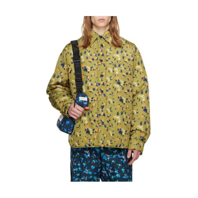 Marni Green Long-Sleeve Jacket with Zipper and Patchwork Collar JUMY0064QUULA736-00V40