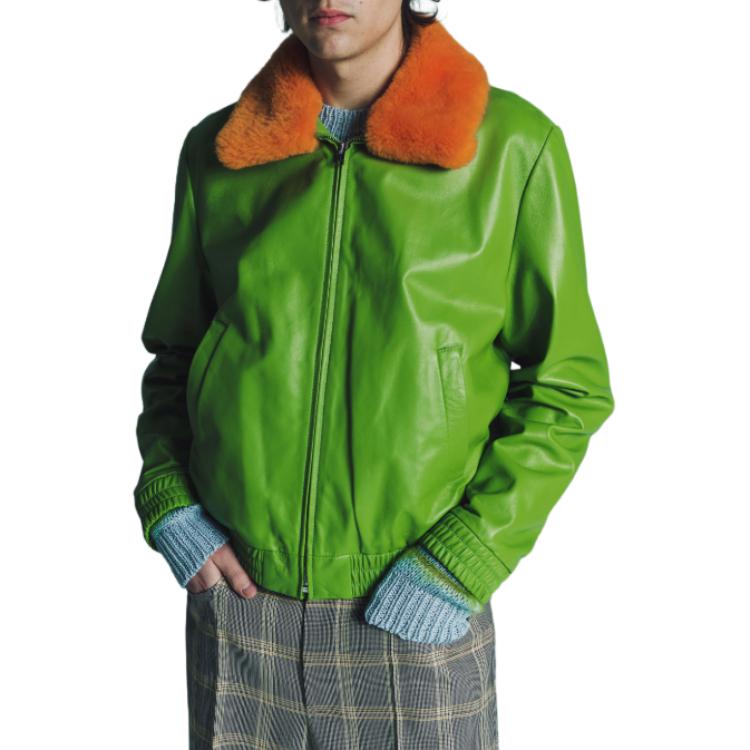 MARNI Green Suede Jacket with Shearling Collar for Men JUMY0063LQ-ULV876-00V69