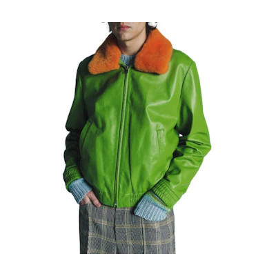 MARNI Green Suede Jacket with Shearling Collar for Men JUMY0063LQ-ULV876-00V69