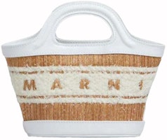 Marni Leather and Raffia Effect Fabric Microbag White Marni Leather and Raffia Effect Fabric Microbag White