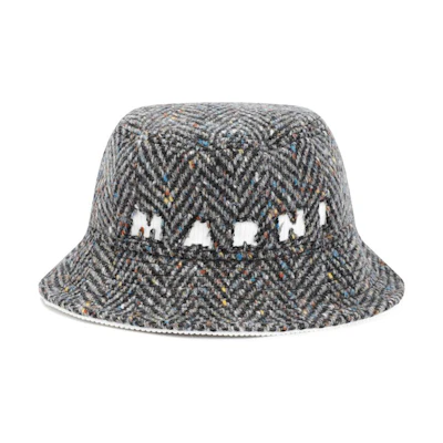 MARNI Logo Embroidered Herringbone Bucket Hat Men’s Grey CLZC0088Q0UTW96800N39