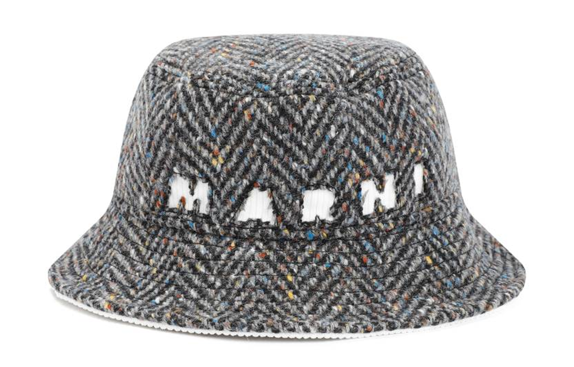 Order Topi Baldi Lelaki Kelabu MARNI Logo Sulaman Herringbone. CLZC0088Q0UTW96800N39