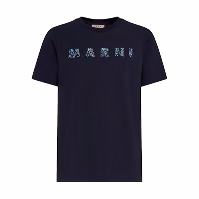 MARNI Logo Print Crew Neck Navy Blue T-Shirt. HUMU0198PQUSCW21FLB99