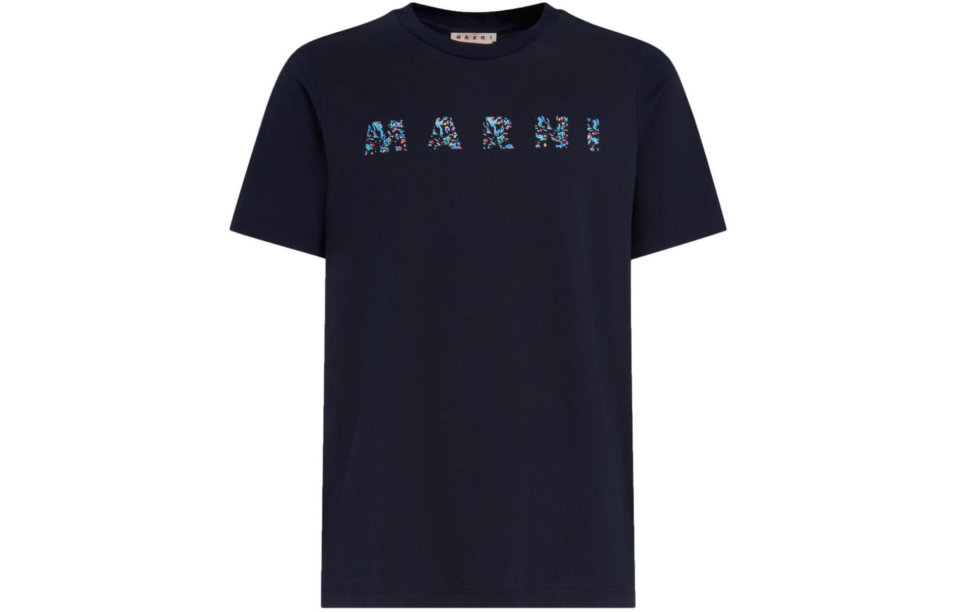 Order MARNI 印花Logo圓領海軍藍T恤 HUMU0198PQUSCW21FLB99