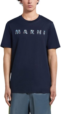 MARNI Logo Print Crew Neck Navy Blue T-Shirt. HUMU0198PQUSCW21FLB99 Lookbook MARNI Logo Print Crew Neck Navy Blue T-Shirt. HUMU0198PQUSCW21FLB99