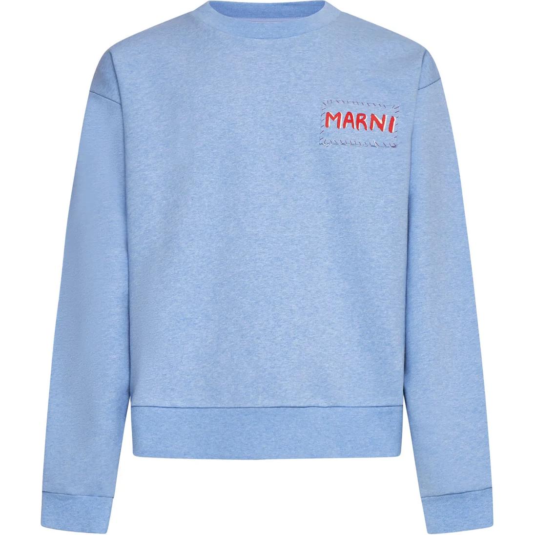MARNI Logo Print Ribbed Cuff Sweatshirt Men’s Oxford Blue FUMU0067PMUSCW22-BLUE