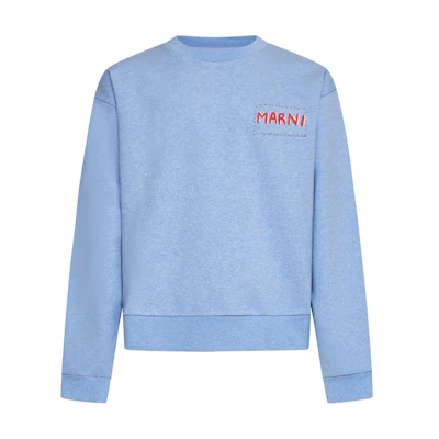 MARNI Logo Print Ribbed Cuff Sweatshirt Men’s Oxford Blue FUMU0067PMUSCW22-BLUE
