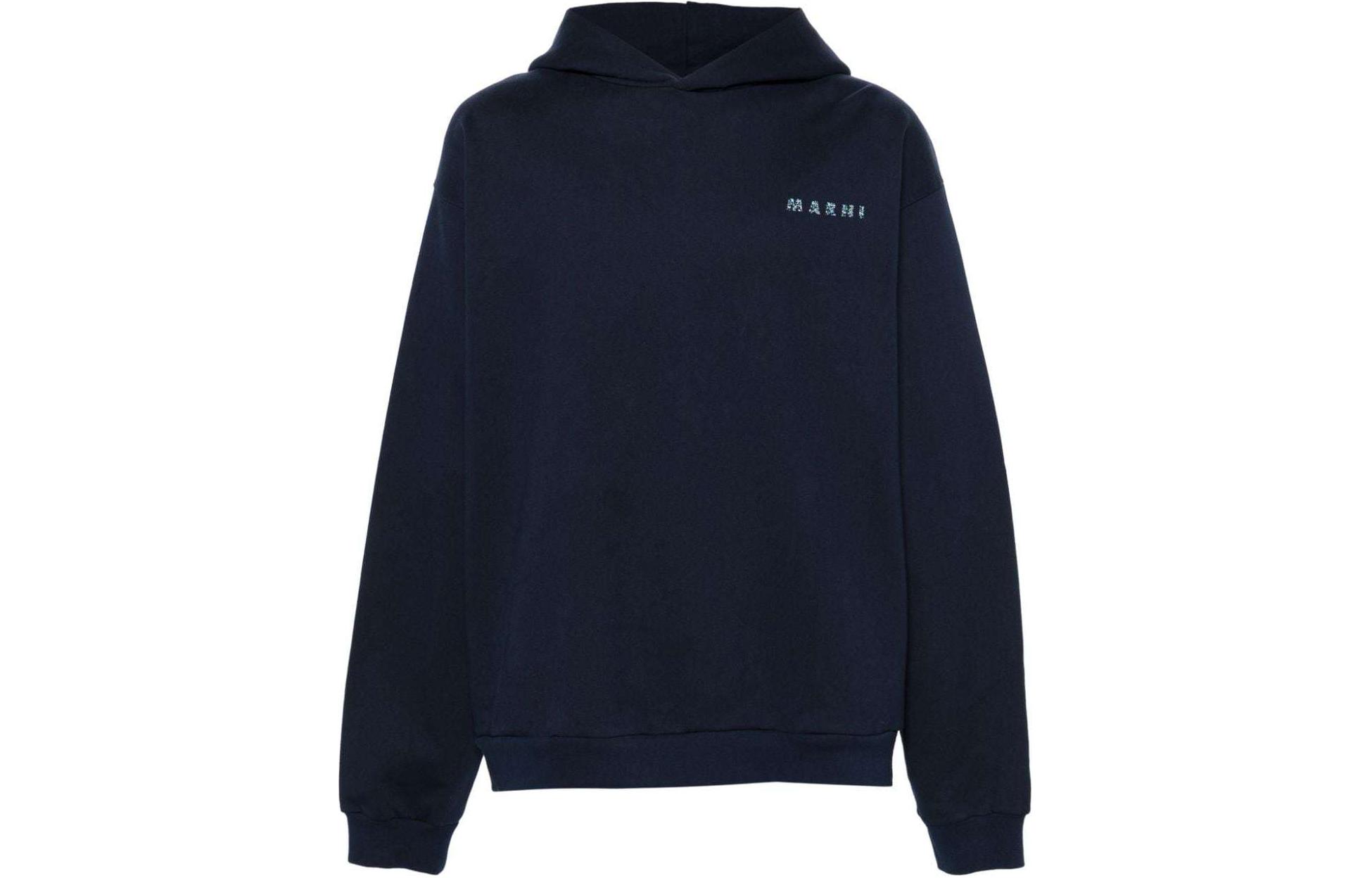 MARNI Logo Print White Hoodie Long Sleeve Oversized Fit FUMU0067POUSCW96-WHITE