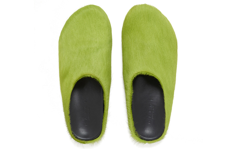 Shop MARNI 皮革包頭平底時尚涼拖 男款 綠色
