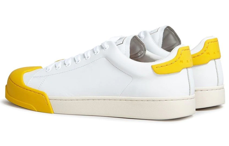 Marni Low-Top Leather Sneaker 'White Yellow' 圖 3