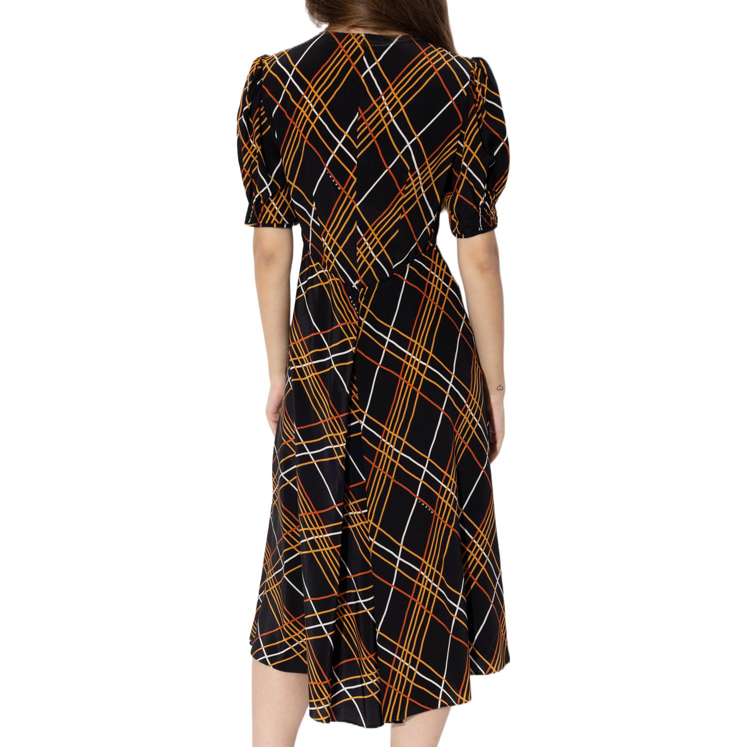 Shop MARNI 極簡格紋V領短袖連身洋裝 花卉圖案 ABMA0921A0-UTSF88-WRN99