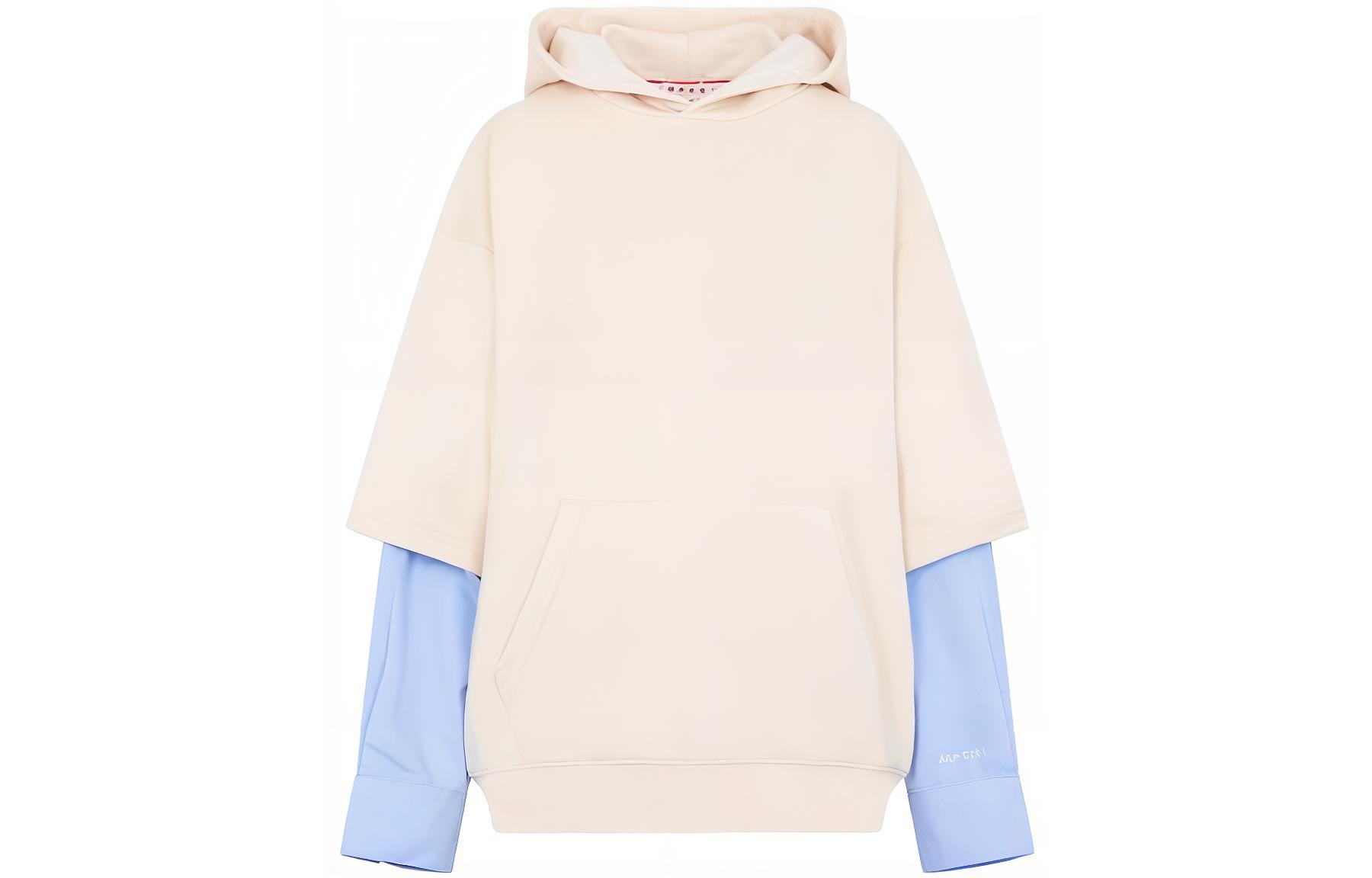 MARNI Multi-Color Long Sleeve Hoodie for Men - Two-Tone Layered Design. FUMU0110Q1UTC08500W06