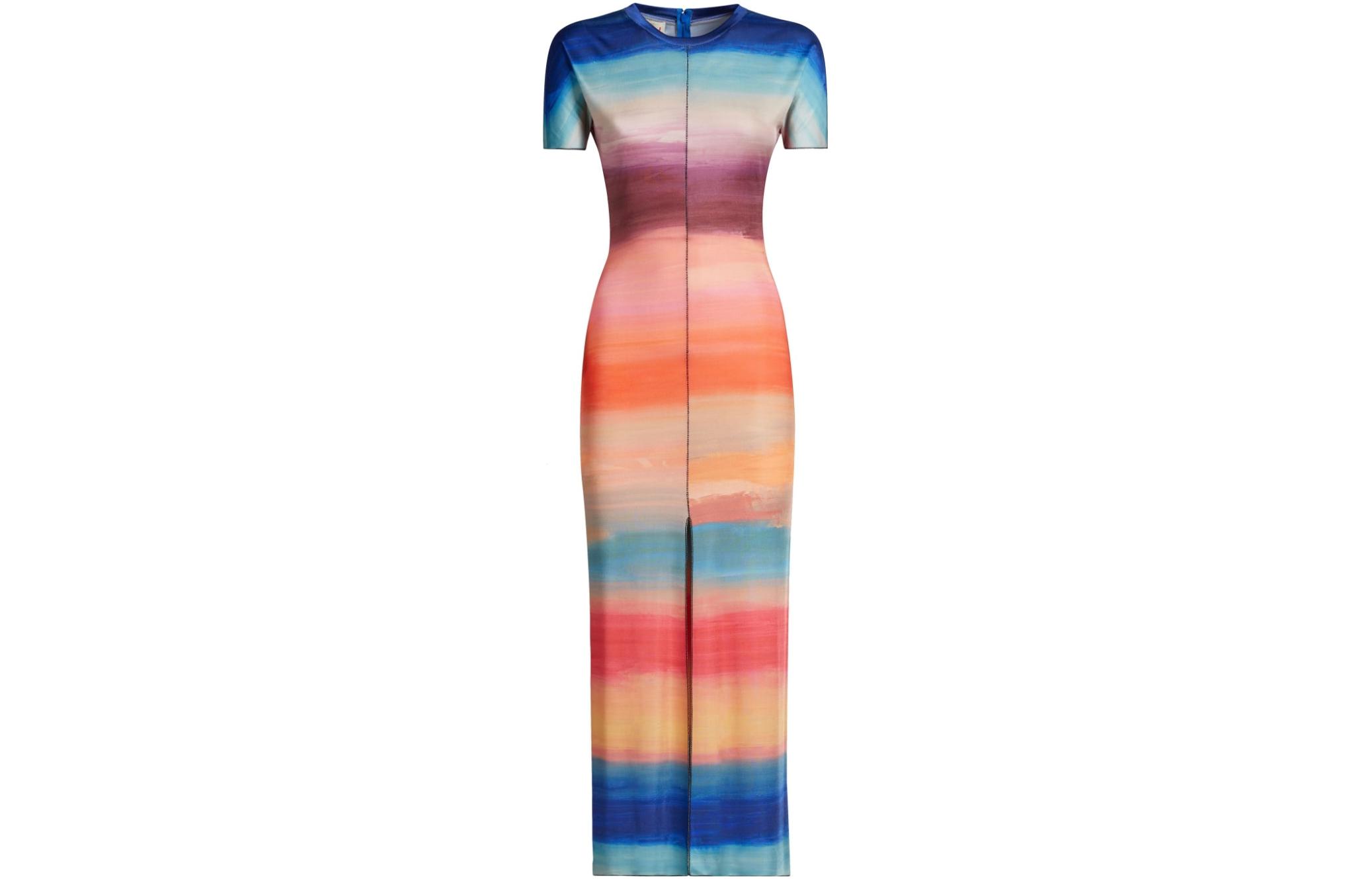 MARNI Multicolor Striped Short-Sleeve Long Dress Crewneck Style ABMA0992A0UTV975-DSX99