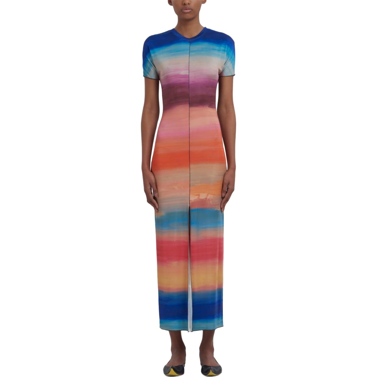 Lookbook MARNI 多色條紋短袖長洋裝 圓領款式 ABMA0992A0UTV975-DSX99