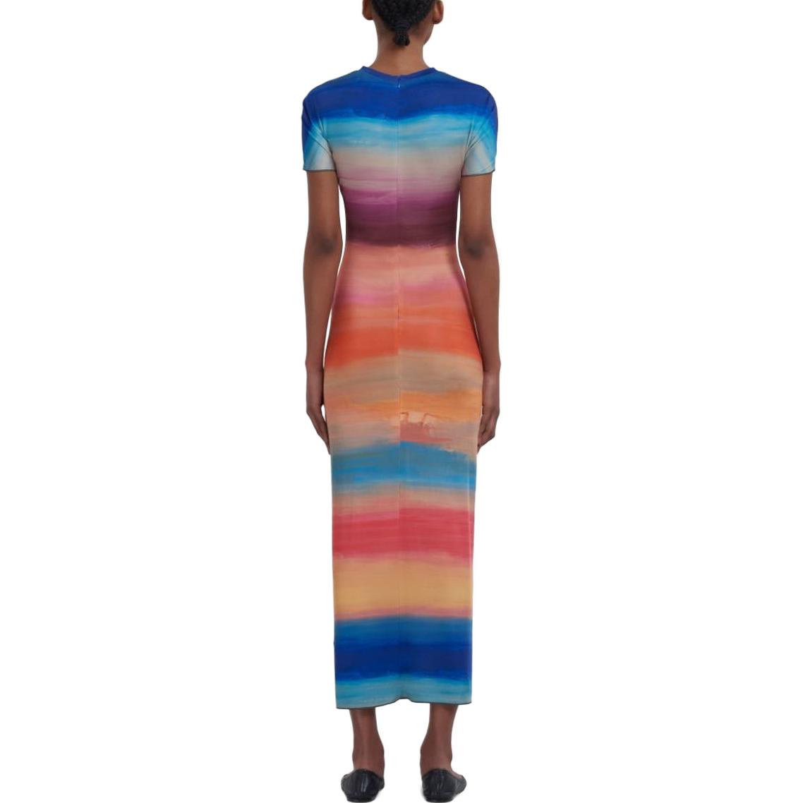 Shop MARNI 多色條紋短袖長洋裝 圓領款式 ABMA0992A0UTV975-DSX99